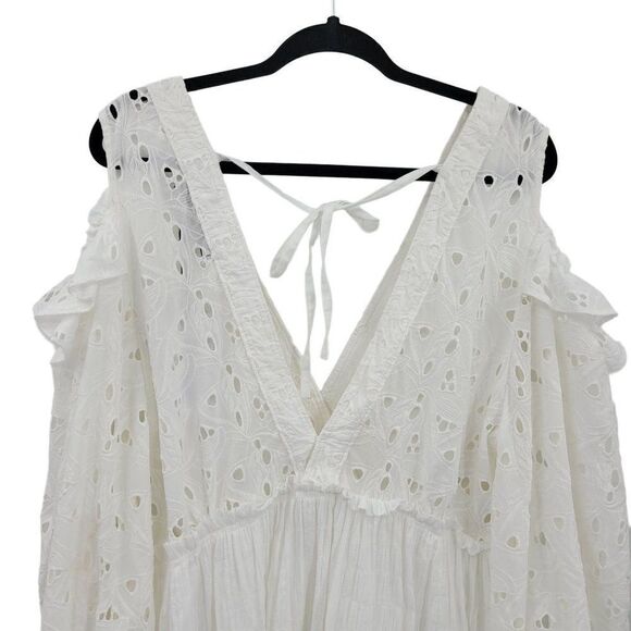 IRO Dress Cottagecore Eyelet Lace Cutout Ruffle Puff Sleeve Mini Babydoll M - Picture 11 of 17